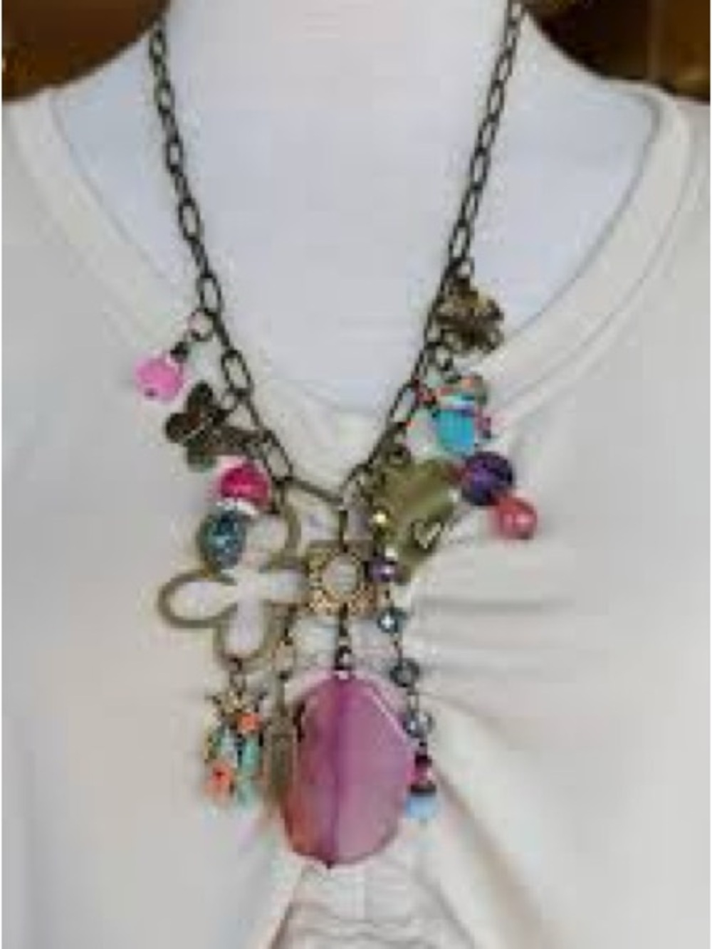 Gypsy Junk Original Pink Agate Pendant Charm 24” Necklace - Women Jewelry NWT
